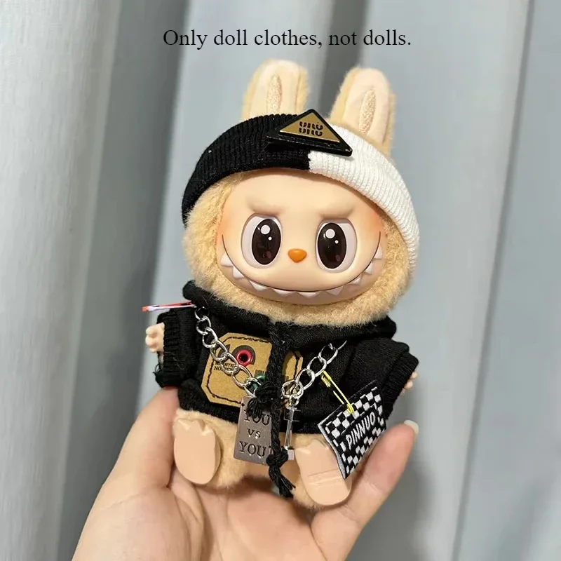 Labubu V1-V2용 패션 유니버설 작업복 |   15/17cm 봉제 미니 인형 옷 |   귀여운 스트랩 디테일의 의류 액세서리