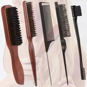 1/2/4/5pcs 멧돼지 강모 헤어 브러시 및 빗 세트, 엣지 컨트롤 스타일링 도구, 나일론 강모, ABS 핸들