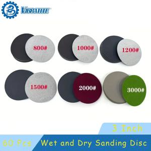 75mm 습식 및 건식 샌딩 디스크 세트 60개 3인치 모듬 800-3000 그릿 방수 사포 디스크 자동차 광택 및 샌딩용