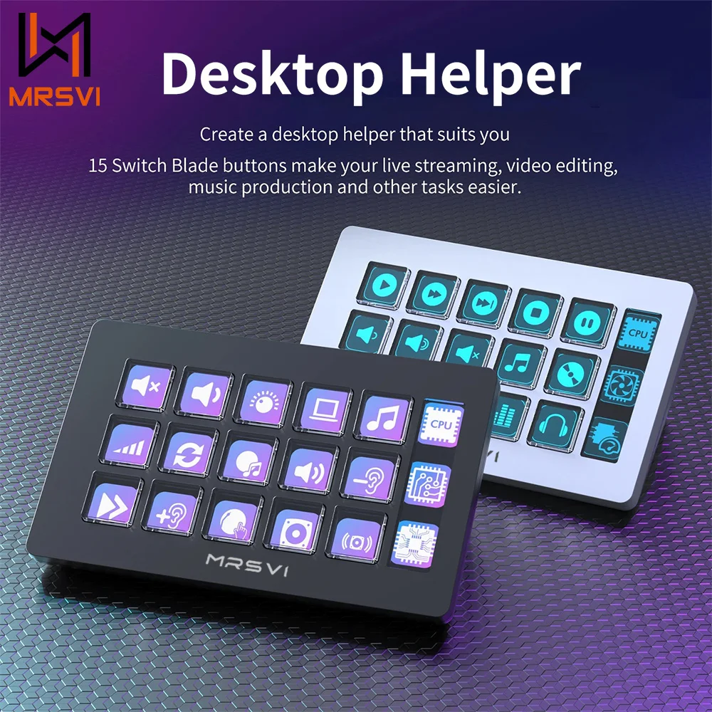 MRSVI 293S 비주얼 키보드 다기능 콘솔 패널 Assistente de Desktop15 매크로 키 Windows/Mac용 트리거 작업