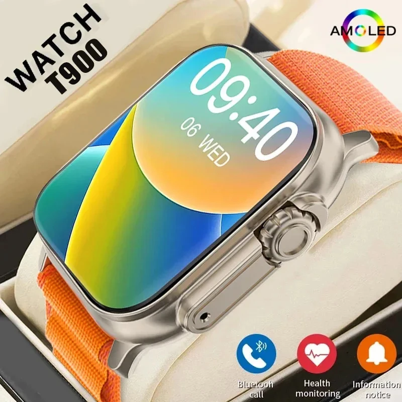 LAXASFIT T900Ultra Smartwatch 블루투스 토크 Smartwatch 메시지 경고 심박수 모니터 안드로이드 IOS 남성 여성을위한 스포츠 시계