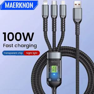 USB C타입 고속 충전 케이블, 마이크로 USB 데이터 코드, 휴대폰 충전기, 아이폰, 삼성, 샤오미, 화웨이용, 100W, 3 in 1