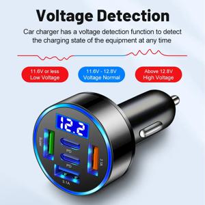 차량용 PD 100W QC3.0 충전기, 1~6개의 차량용 시거잭 포트로 빠른 충전, 5포트, 플래시 충전 및 디스플레이