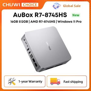 CHUWI AuBox 미니 PC AMD Ryzen 7 8745HS 16GB DDR5 512GB SSD Windows 11 Pro 4K 디스플레이 AI-Link WiFi 6 BT 5.1 확장 M.2 1T*2 PC