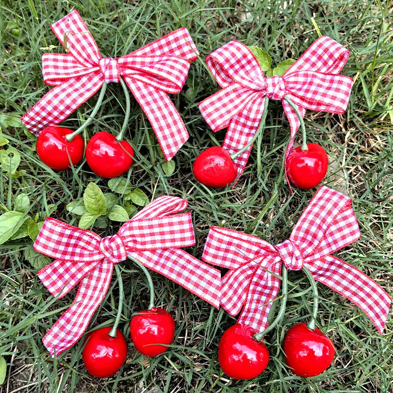 4 개/몫 빈티지 체리 BB 바레트 공주 신생아 소녀를위한 붉은 격자 무늬 활 헤어 클립 어린이 Hairgrips Hairpins