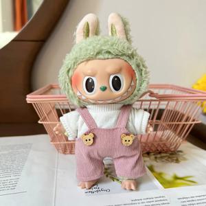 17cm Labubu 점프 슈트 곰 작업복 플러시 비닐 인형 펜던트 작은 옷 귀여운 드레스 장식 액세서리