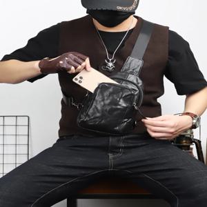 빈티지 스타일 남성 가죽 오토바이 가방 다기능 패니 팩 태닝 소가죽 백팩 스포츠 가방 트렌디 레저