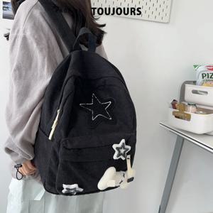 여자 스타 패턴 노트북 배낭 십대 학생 대용량 학교 Bookbag 코듀로이 배낭 더블 스트랩 숄더 백