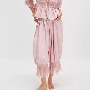Hirigin 여성 Ruffle Long Bloomer Y2k 레이스 트림 Pettipants Pantaloons Mid Rise Cropped Pajama Pants Under Dress Slips
