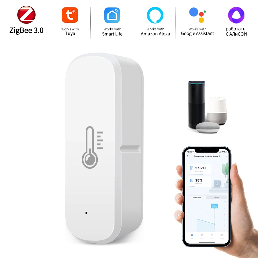 Zigbee 온도 습도 센서 홈 실내 습도계 온도계 스마트 라이프 App 원격 모니터 Alexa Zigbee2MQTT와 함께 작동
