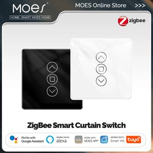 MOES 투야 지그비 스마트 커튼 스위치, 아크 유리 터치 패널 앱 리모컨, 알렉사 구글 홈과 작동, 2.5D 지지대 RF433