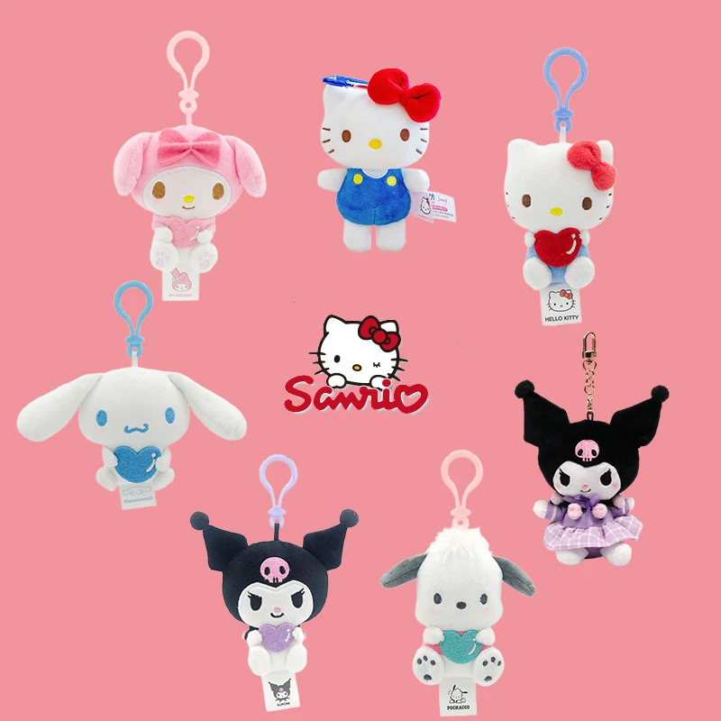 Sanrio 헬로 키티 Cinnamoroll Kuromi 내 멜로디 Pochacco 키 체인 플러시 장난감 배낭 펜던트 만화 귀여운 학생 선물