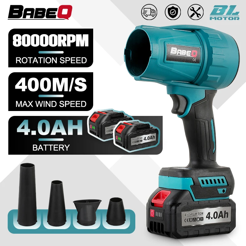 4000W 무브러시 전기 터보 에어 블로워 제트 팬 400M/S 무선 강력 자동차 건조기 나뭇잎 송풍기 마키타 18V 배터리 핀용 공구