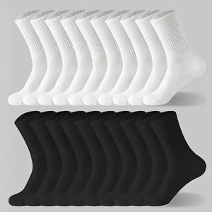일반 흑백 양말, 심플하고 편안한 미드 송아지 양말, 가을 및 겨울에 적합, 남성용 양말, 3 쌍, 6 쌍