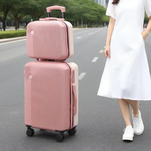 마카롱 컬러 블록 시어머니 여행가방, 대용량 트롤리 케이스, 탑승용 여행가방, 무소음 범용 휠, 학교 휴가에 적합, 해변 여행