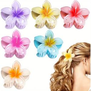 6팩 우아한 아크릴 Plumeria Wer 발톱, 대형 다채로운 하와이 헤어 클립 여성, 결혼식, 파티, 해변을 위한 강한 그립,