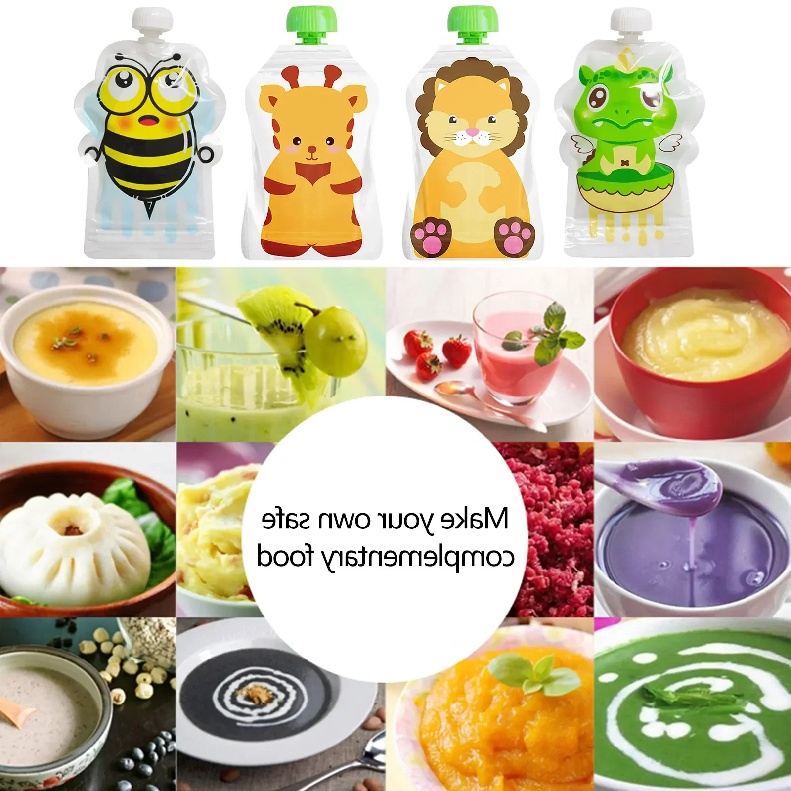 8pcs 식품 보관 가방 재사용 가능한 148ml 유아 보충 식품 짜기 병 야외용 랜덤 리필 가능 스크류 커버 봉인