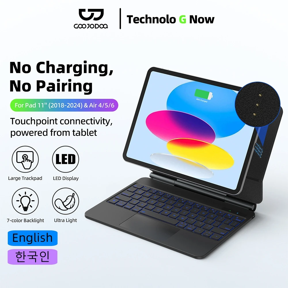 iPad Air 11 2025 M3 용 스마트 포고 핀 키보드 케이스 iPad Air 6 11 2024 Pro 11 2018-2024 Air 4 Air 5 10.9 트랙 패드 키보드