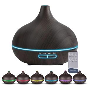 우드 컬러 USB 아로마 디퓨저, 에센셜 오일 디퓨저, 7 색 LED 조명 및 리모컨, USB 전원 공기 가습기, 550ml