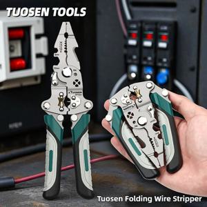 TUOSEN 접이식 와이어 스트리퍼 풀리 디자인 다기능 전기 와이어 분배기 와이어 권선 펜치 압착 플라이어 손 도구