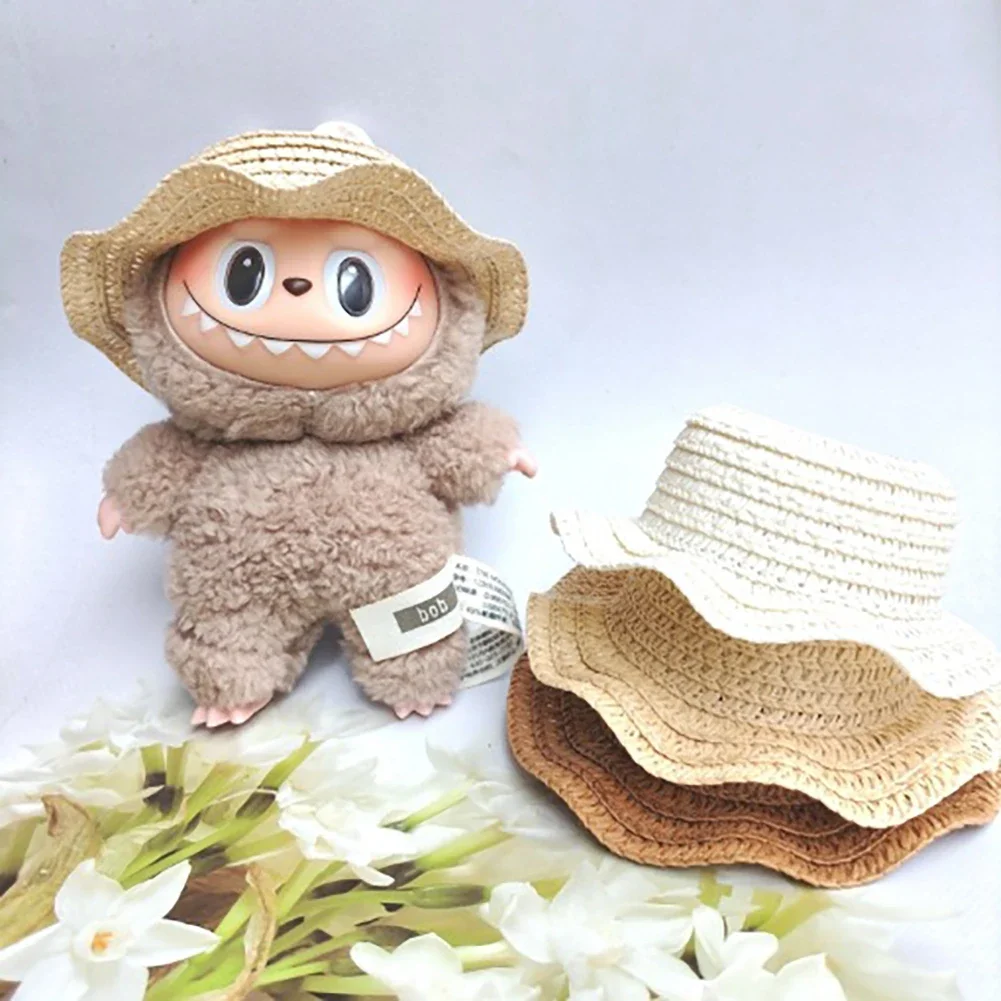 인형 집용 미니 인형 밀짚 모자 미니어처 17cm Labubu 인형 색상 일치 모자 Kawaii 귀여운 인형 액세서리 어린이 소녀 장난감