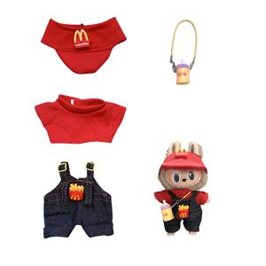 Labubu 15-17cm 봉제 인형 의류 세트 lbb, 헤어 밴드, 티셔츠, 바지, 15cm 면 인형 가방, 드레스 액세서리