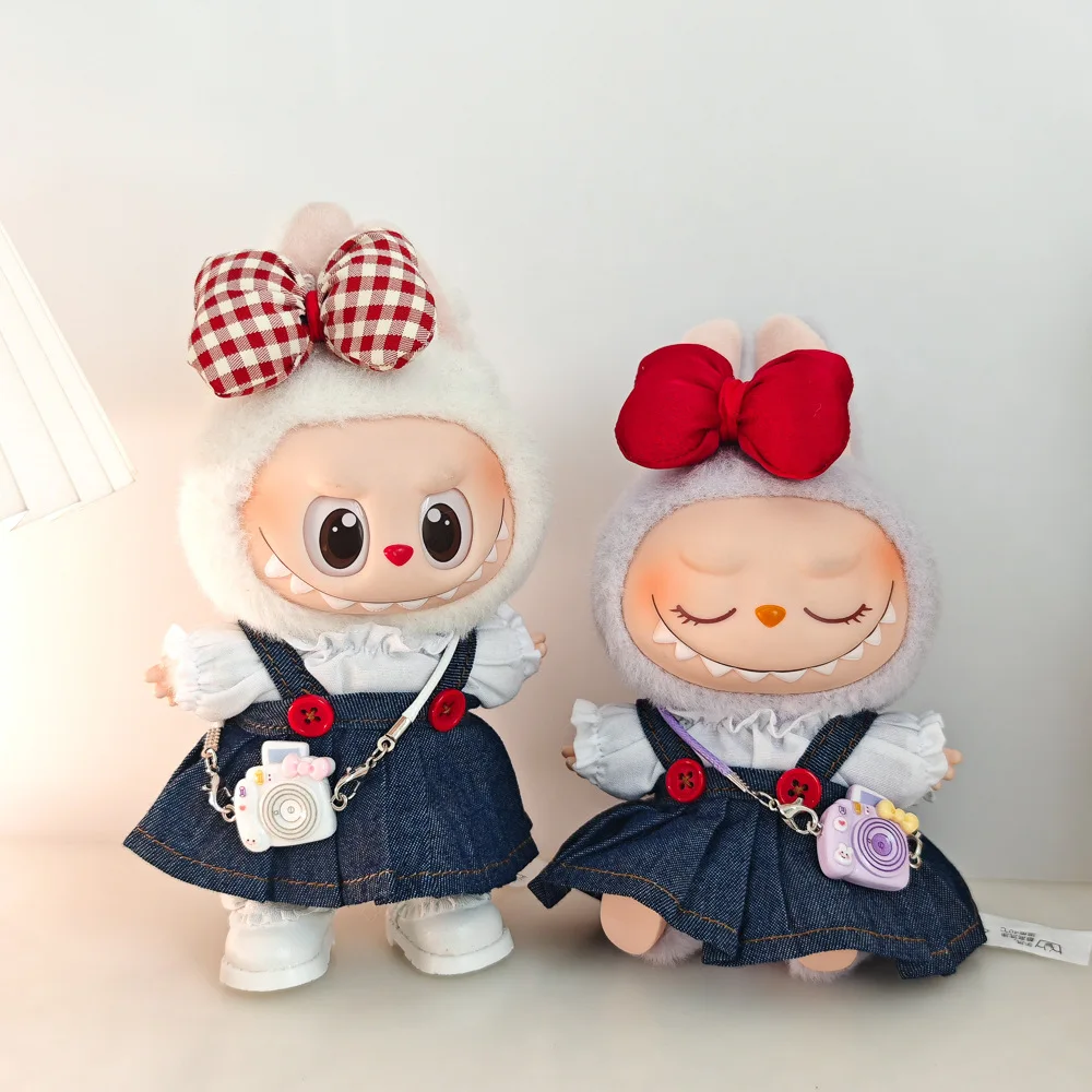 Labubu 인형 의류 복장 액세서리 15-17cm Labubu 의류 청바지 드레스 Labubu 인형 용 활 액세서리 DIY 의류 완구