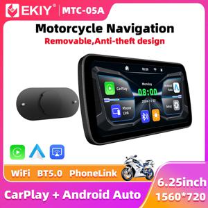 EKIY 6.25 인치 무선 CarPlay 모토 안드로이드 자동 GPS 오토바이 네비게이션 휴대용 디지털 오토바이 대시 보드 디스플레이 화면