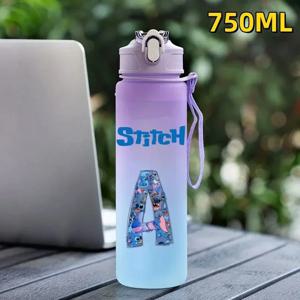 750ML 릴로 스티치 밀짚 워터 컵 편지 26 영어 편지 A-Z 보라색 파란색 물병 야외 여행 사무실 주전자 선물
