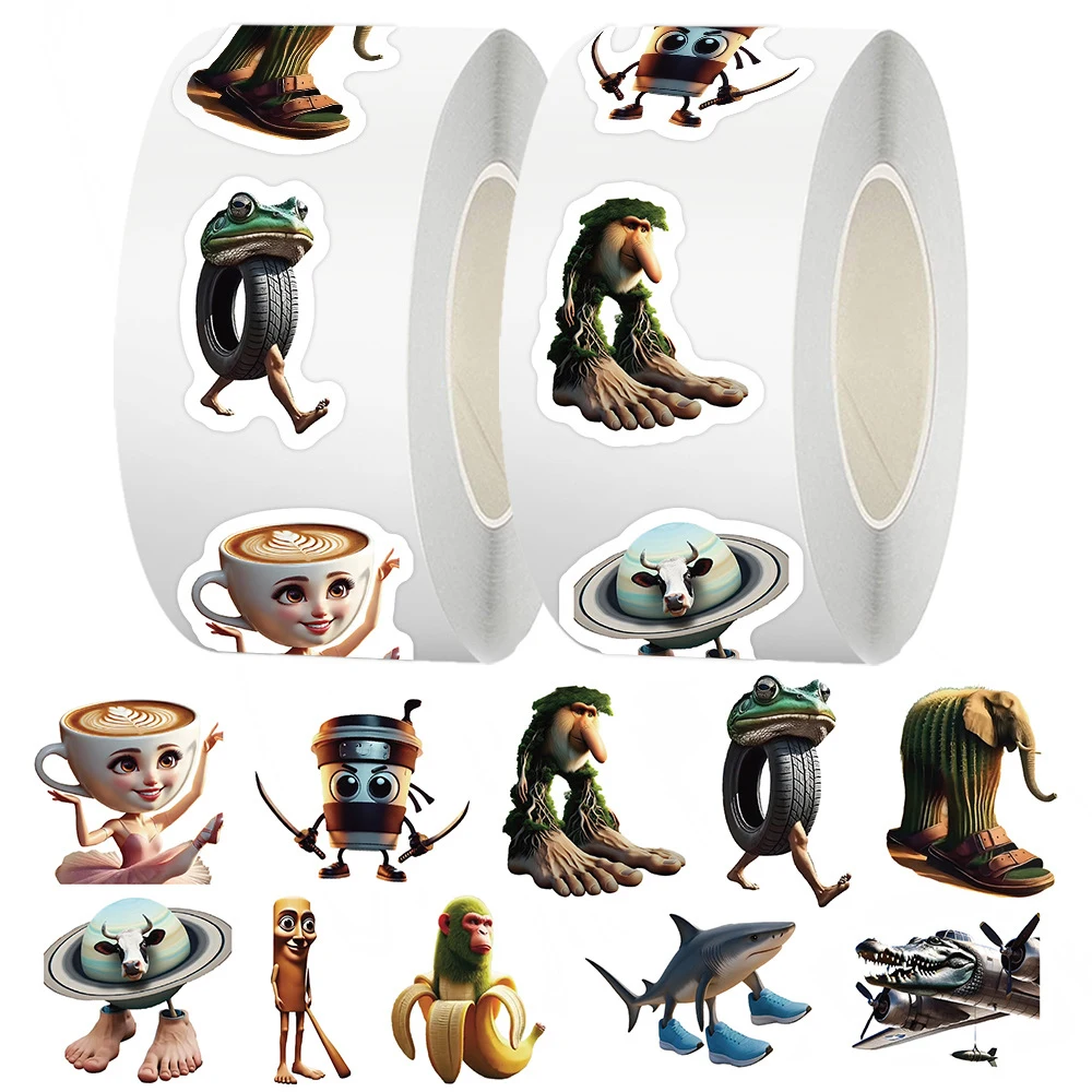 500pcs/Roll Tung Tung Sahur 이탈리아 Brainrot AI Abstrac 씰링 스티커 DIY 노트북 데칼 장식 Stiker 보상 선물 완구