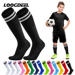Loogdeel 1 쌍 축구 양말 스트라이프 무릎 높은 소프트볼 야구 팀 스포츠 양말 어린이 성인을위한 통기성 축구 양말