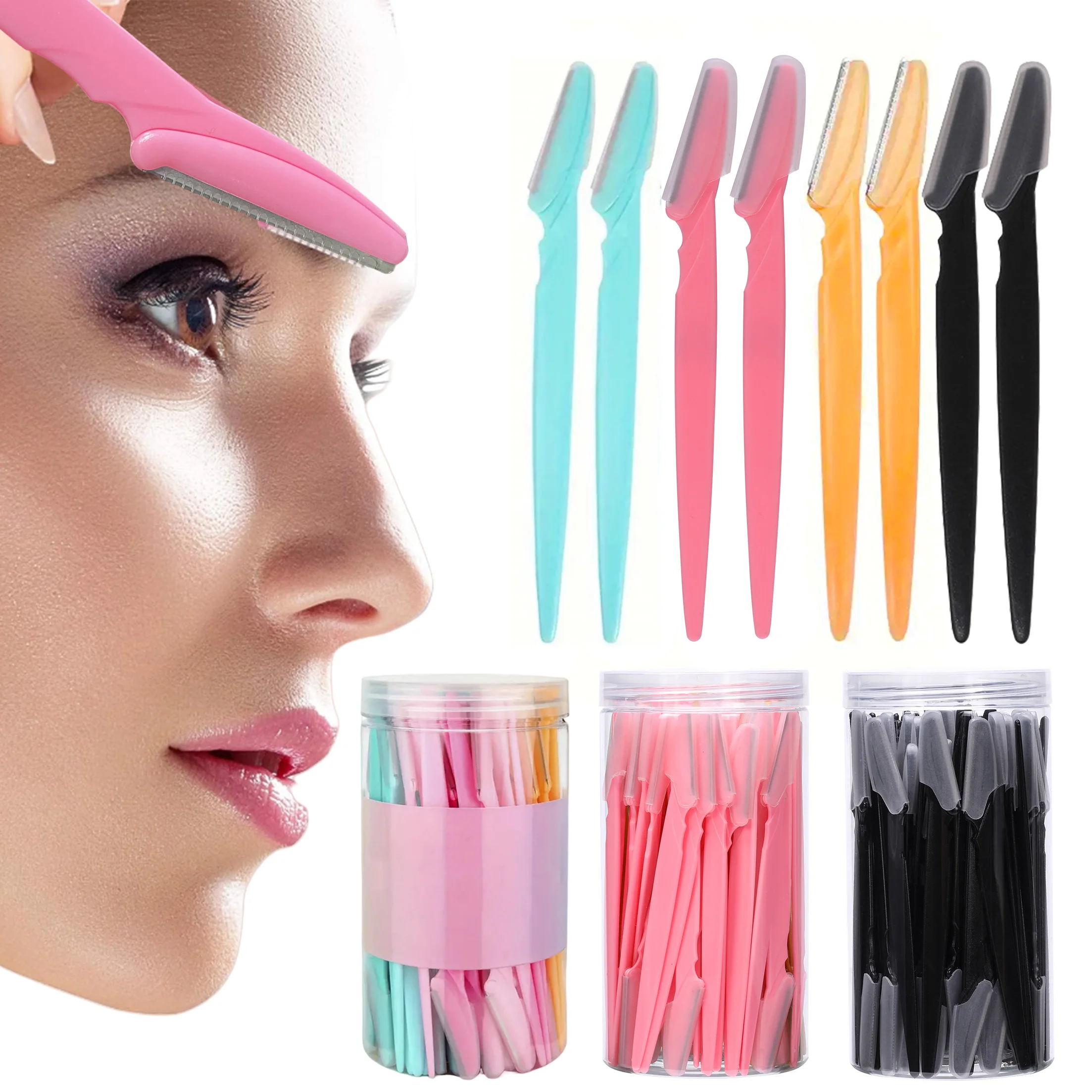 10/40Pcs 눈썹 트리머 페이스 블레이드 면도기 휴대용 눈썹 제모 제모 안전 눈썹 절단 여성 메이크업 도구