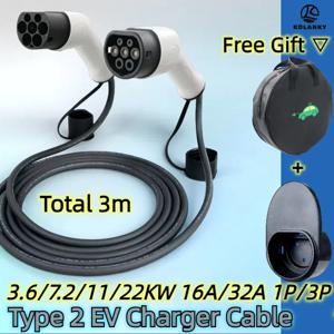 휴대용 EV 충전 케이블 3.6 7.2 11 22 KW 전기 자동차 충전기 1P 3P 유형 2 남성 유형 2 IEC62196-2 연장 케이블 famale