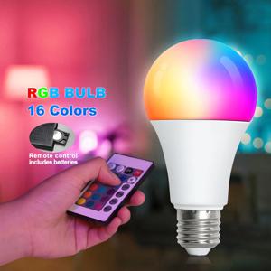24키 리모컨 스마트 램프 무드등 16색 RGB 전구 LED 멀티컬러 전구 E27 220V 가정용 조명 디밍 가능