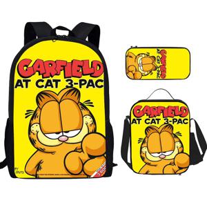 3pcs 가필드 고양이 Schoolbag 애니메이션 점심 가방 연필 가방 초등 및 중학생 배낭 만화 학교 가방 Mochila