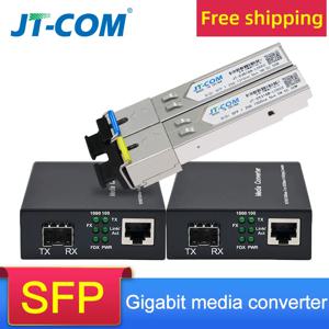 기가비트 미디어 컨버터 SFP 트랜시버 모듈 5KM 1000Mbps 고속 이더넷 RJ45-광섬유 스위치 2 포트 SC 단일 모드