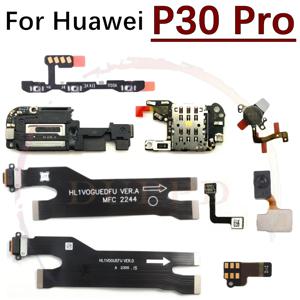 Huawei P30 Pro 라우드 스피커 용 마이크 SIM 보드 링거 버저 지문 센서 켜기/끄기 볼륨 충전 포트 플렉스 케이블