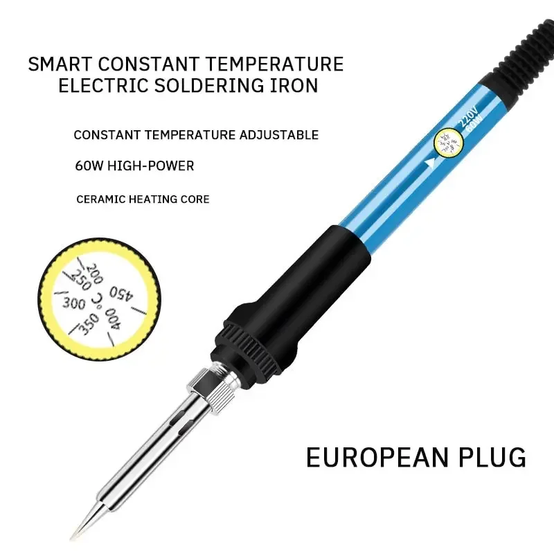 60W 220V EU 조정 가능한 온도 전기 납땜 인두 솔더 주석 용접 솔더 가열 펜촉 수리 도구