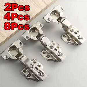 2-8 Pcs 스테인레스 스틸 캐비닛 도어 경첩 유압 댐퍼 버퍼 소프트 닫기 조용한 옷장 도어 나사가있는 숨겨진 경첩