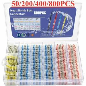 800pcs 솔더 씰 와이어 커넥터 열 수축 절연 전기 와이어 터미널 버트 스플 라이스 케이블 크림프 방수 자동차