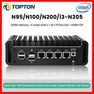 Topton 소프트 라우터 팬리스 미니 PC 방화벽 어플라이언스 VPN 서버, Alder Lake i3 N305 N355 N100 N150 4x 인텔 i226-V 2.5G, 12 세대