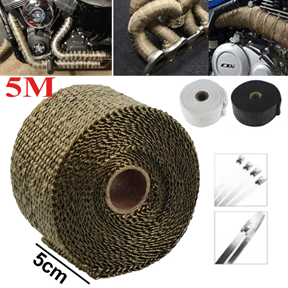 5CM * 5M 배기 파이프 절연 열 열 랩 롤 5cm 너비 절연 면화 바나나 천 오토바이 유리 섬유 테이프