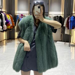 JANEFUR 여성용 겨울 조끼, 두껍고 따뜻한 진짜 여우 모피 조끼, 모피 모자, 우아한 럭셔리 레이디 여우 모피 겉옷