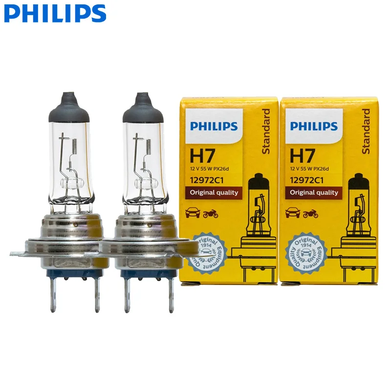 필립스 2PCS 비전 H7 12V 55W PX26d 원래 자동차 할로겐 헤드 라이트 3200K 표준 자동 교체 정품 전구 12972, 쌍