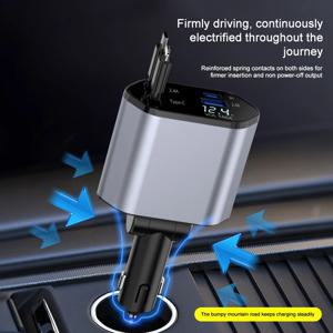 100W 4 IN 1 개폐식 차량용 충전기 USB 유형 C iPhone Samsung과 호환되는 초고속 충전 담배 라이터 어댑터