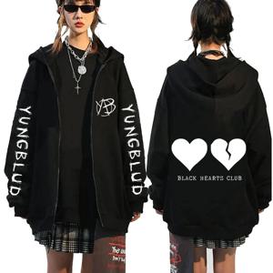가수 Yungblud 블랙 하트 클럽 지퍼 후디, 남성 플리스 코튼 집업 후디, 남성 여성 록 빈티지 오버사이즈 집업 재킷