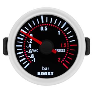 자동차 흰색 LED 스모크 렌즈 부스트 터보 미터 BAR -1~2 BAR 2인치 52mm 부스트 게이지 (감지기 포함) 가솔린 레이싱카 12V용