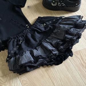 하라주쿠 걸스 스트라이프 펑크 그런지 스커트 여성 Y2k 미적 하이 웨스트 케이크 미니 streetwear 레이스 빈티지 카와이 미니 jupe
