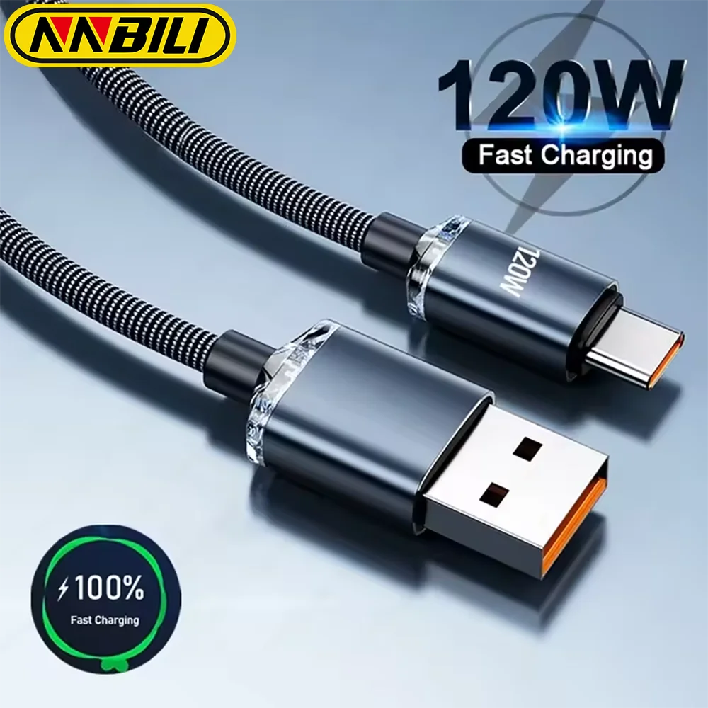 NNBILI USB C 타입 초고속 충전기 코드, 고속 충전 USB C 케이블, 삼성 샤오미 화웨이 POCO OPPO용 휴대폰 충전기, 120W