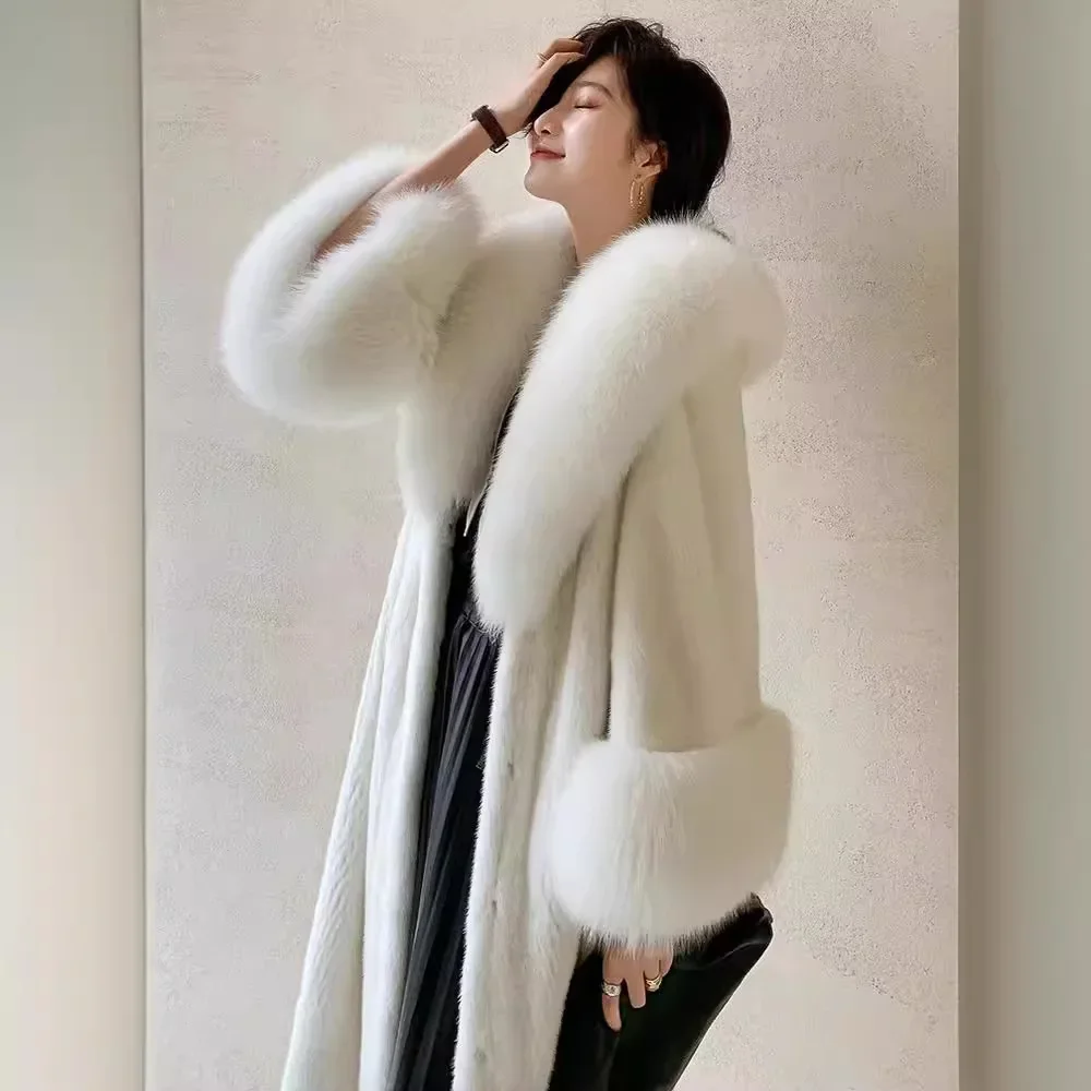 여성용 긴 코트, 인조 여우 모피 칼라, 두껍고 따뜻한 코트, 긴 소매, 우아한 모피 겉옷, 작업, 우아한 재킷, 가을, 겨울
